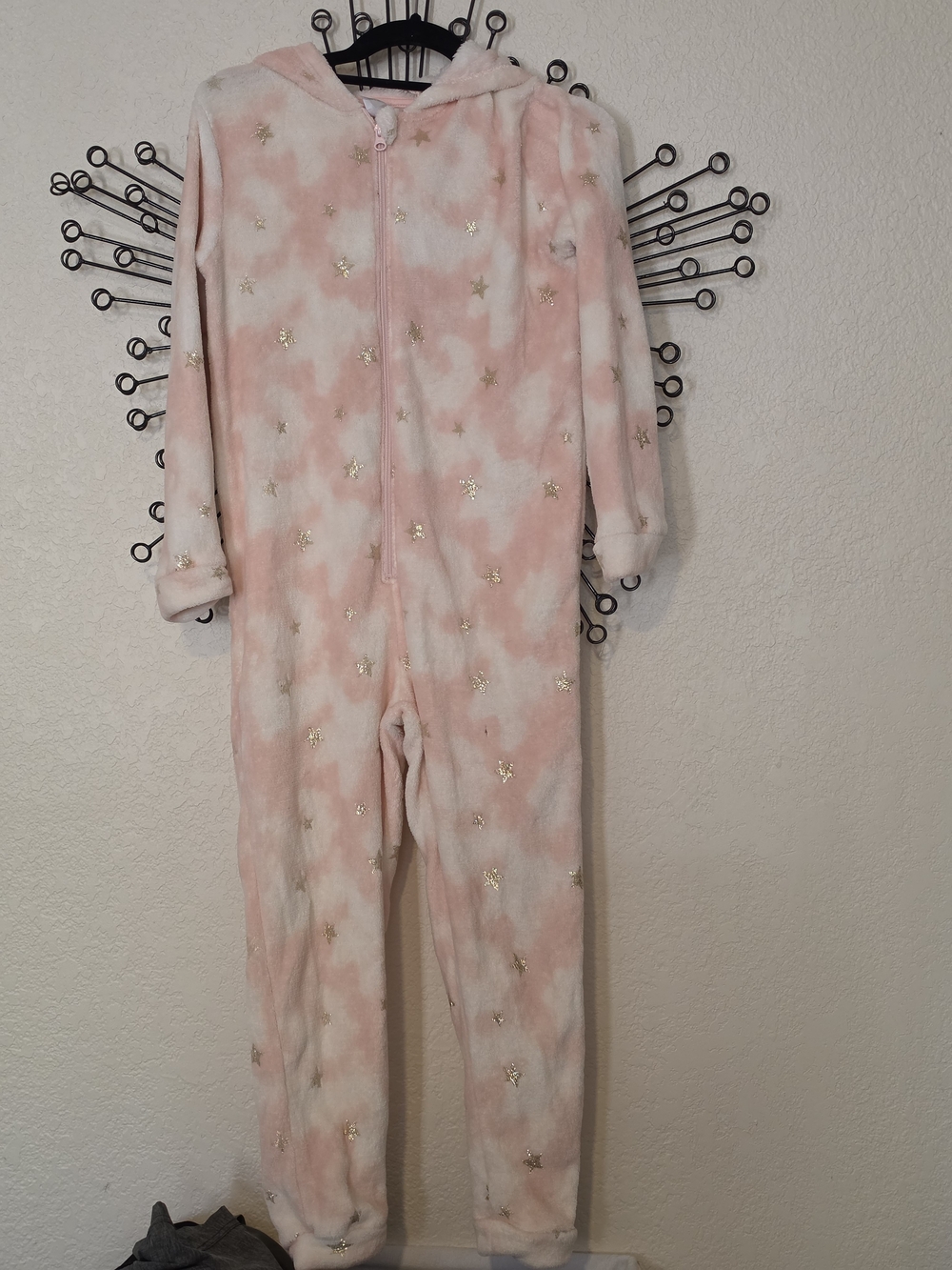 dip Girls' Pink and White Star Hooded One-Piece Pajama